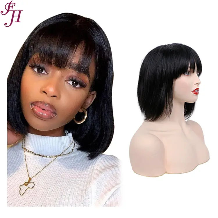 FH cheap human hair wigs vendor price virgin cuticle aligned hair wig unprocessed short none lace human wig