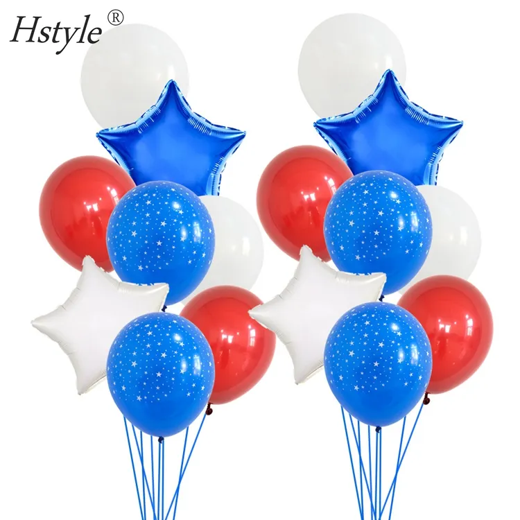 4th of July Blue Red and White Star Printed Latex Balloon Foil Balloon for Independence Day Decoration USA Party Supplies SET859