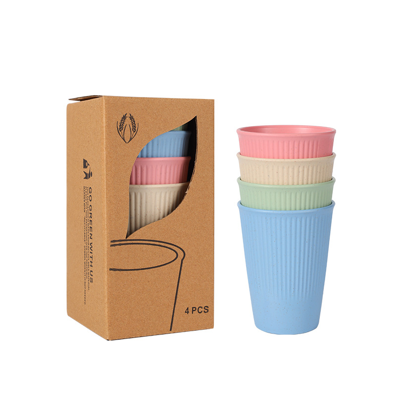 4 striped cups, light blue and light green