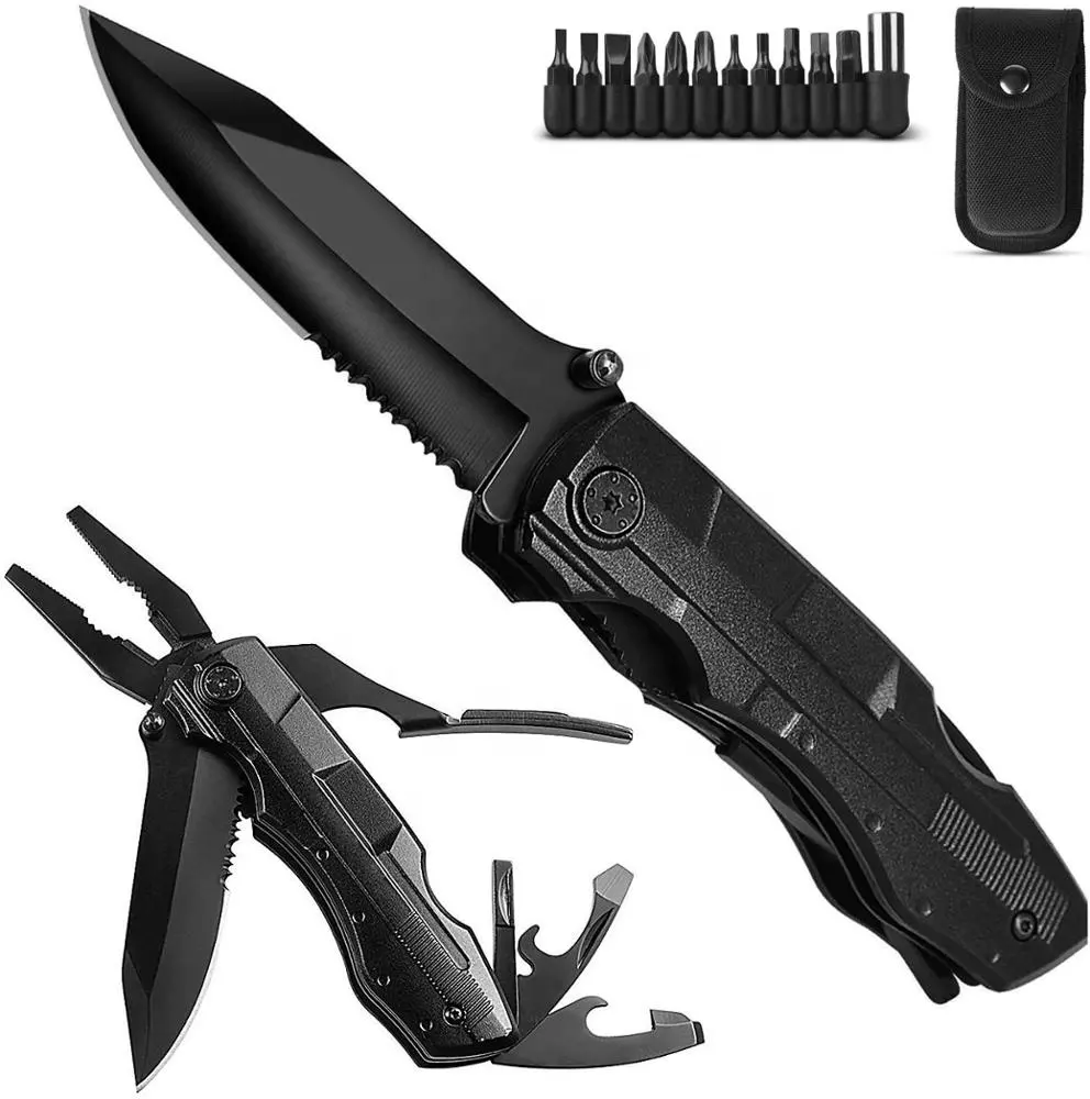 Top Selling Stainless Steel Survival pocket knife with Screwdriver Bit Aluminum Handle Box Packing Multi-Tool Knife Pliers