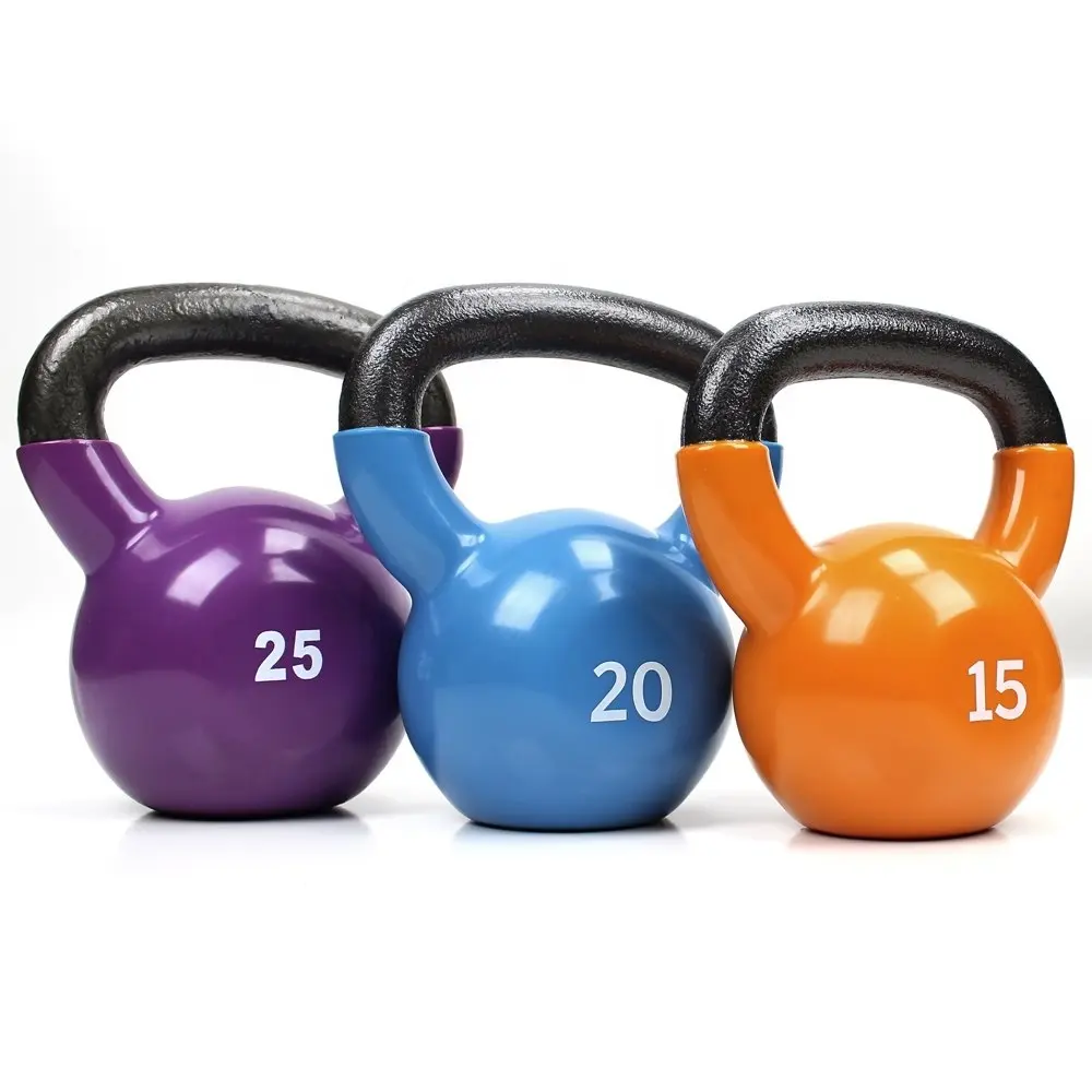 Kettlebell Fitness Gym warna-warni, peralatan Fitness Neoprene dilapisi 48kg besi cor Logo kustom berat warna karet grosir