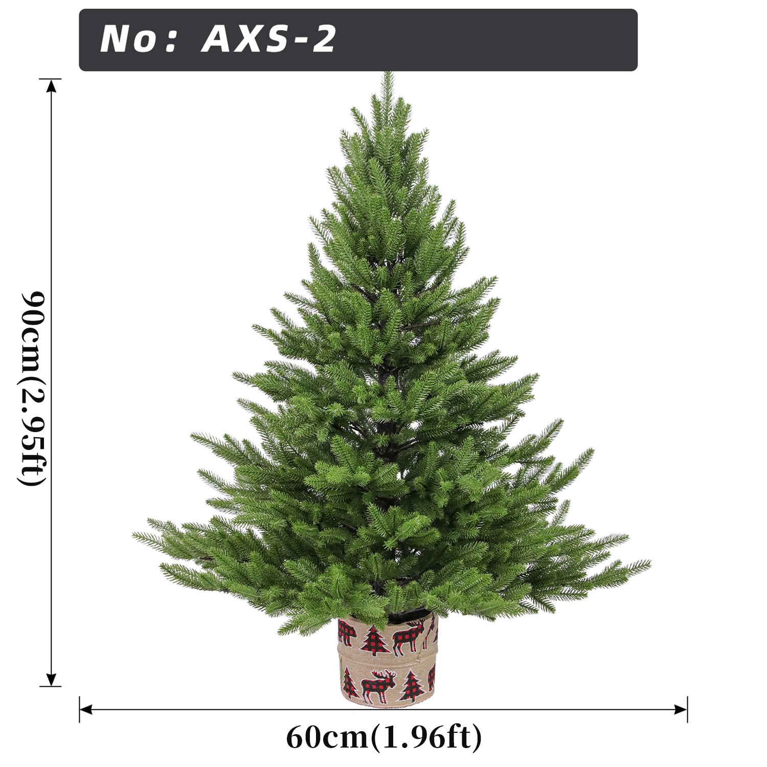 90cm 2.95ft Green Christmas Tree Buffalo Plaid Moose Linen Pot