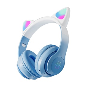 2022 Top Macaron Atas Kepala Telinga Kucing Headphone Anak-anak Kartu <span class=keywords><strong>Headset</strong></span> Berbentuk Kucing Led Warna Mengubah Headphone Nirkabel dengan Mic - Product Image 3