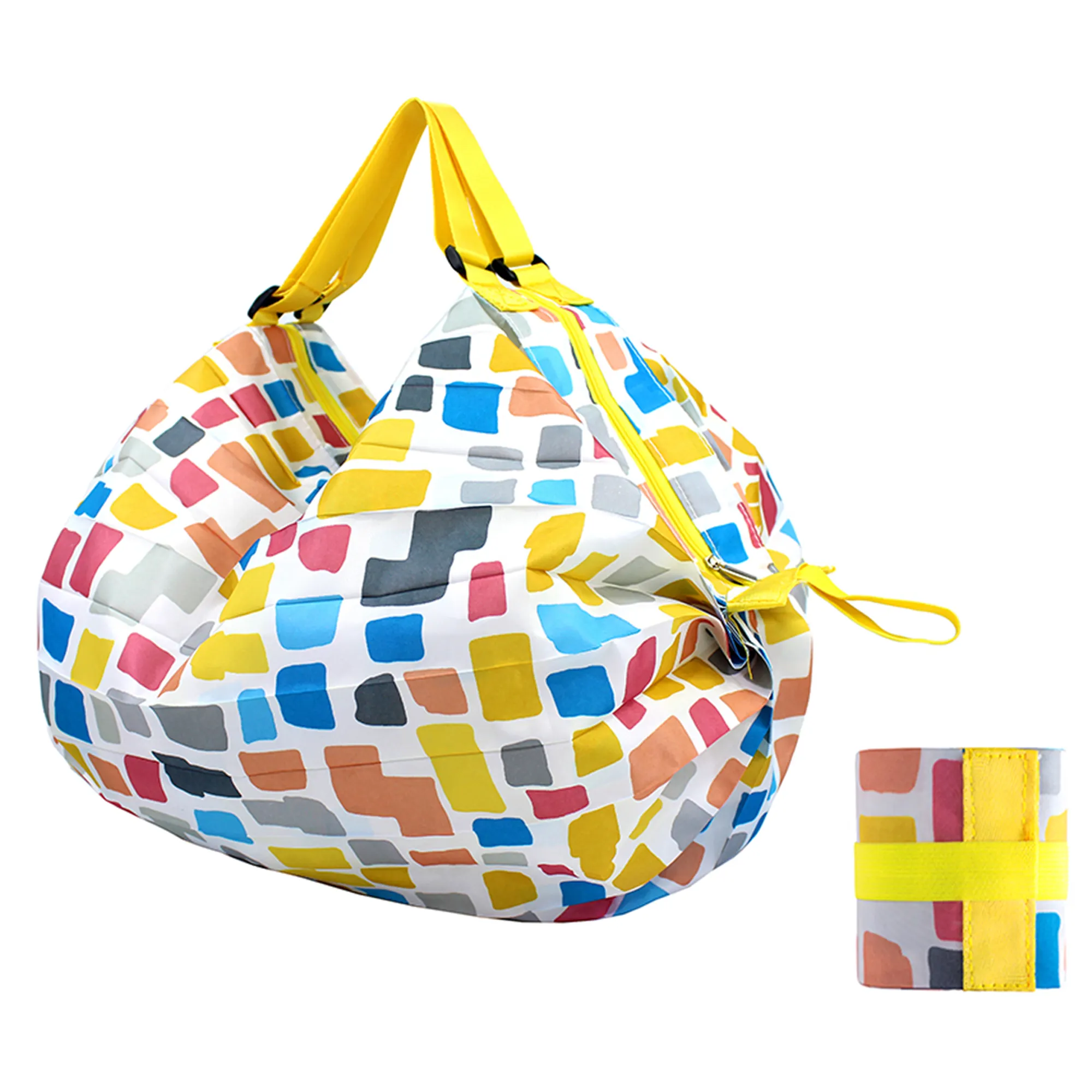 Çevre dostu büyük kapasiteli Polyester katlanır Tote bakkal saklama çantası yeniden katlanabilir alışveriş çantaları