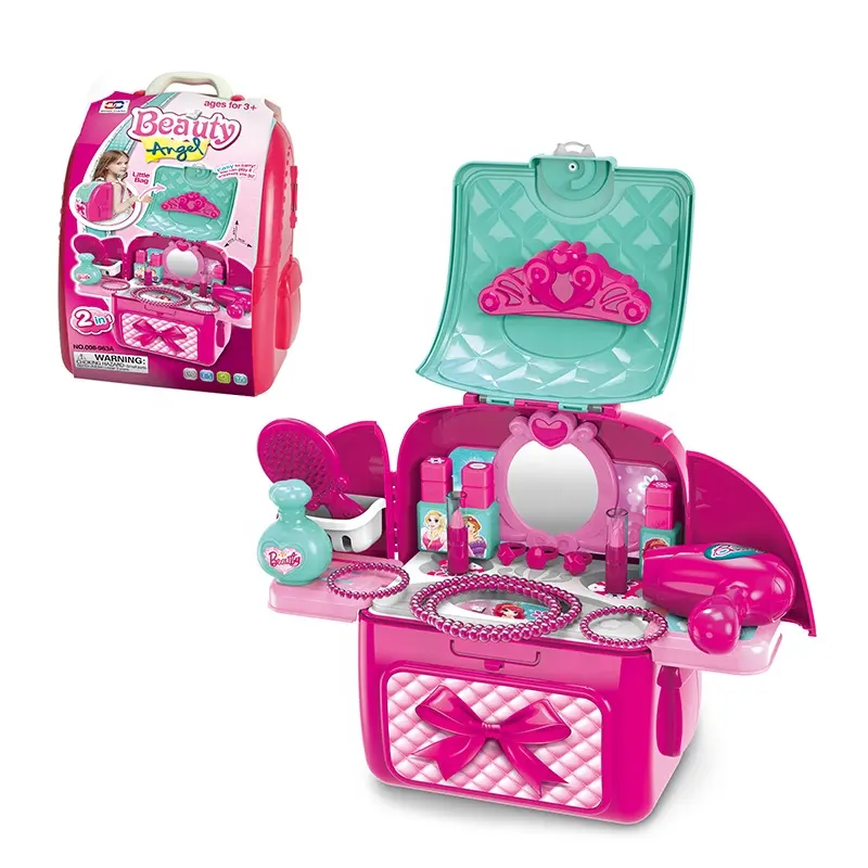 Vestido de princesa rosa para meninas, engraçado, jogos de princesa, mochila de maquiagem, conjunto para fingir, brinquedo para crianças, meninas