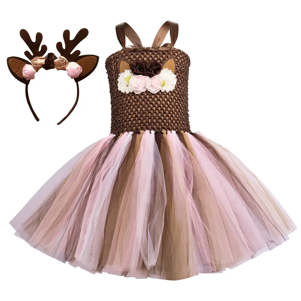 Weihnachten Little Deer Bambi TUTU Kleid Mesh Fluffy Rock Kinder Moschus Hirsch Cosplay Kostüm Tier kostüm