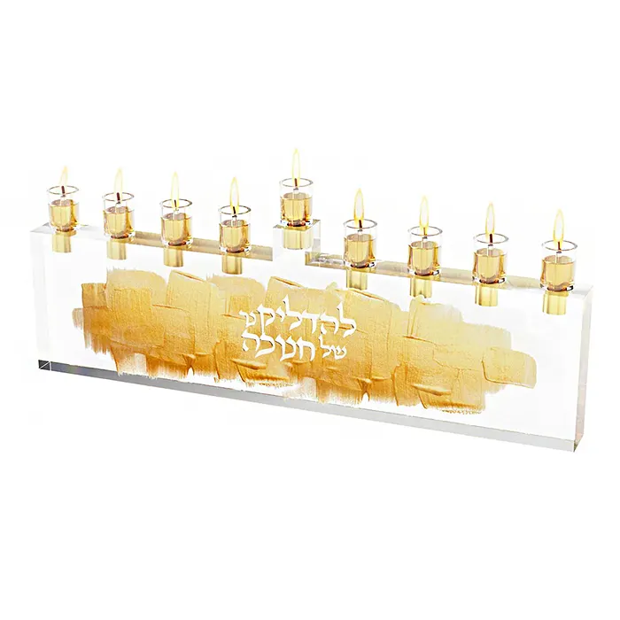 Judaica Clear Acrylic Menorah Holder Lucite Candles Stand Holder para Hanukkah