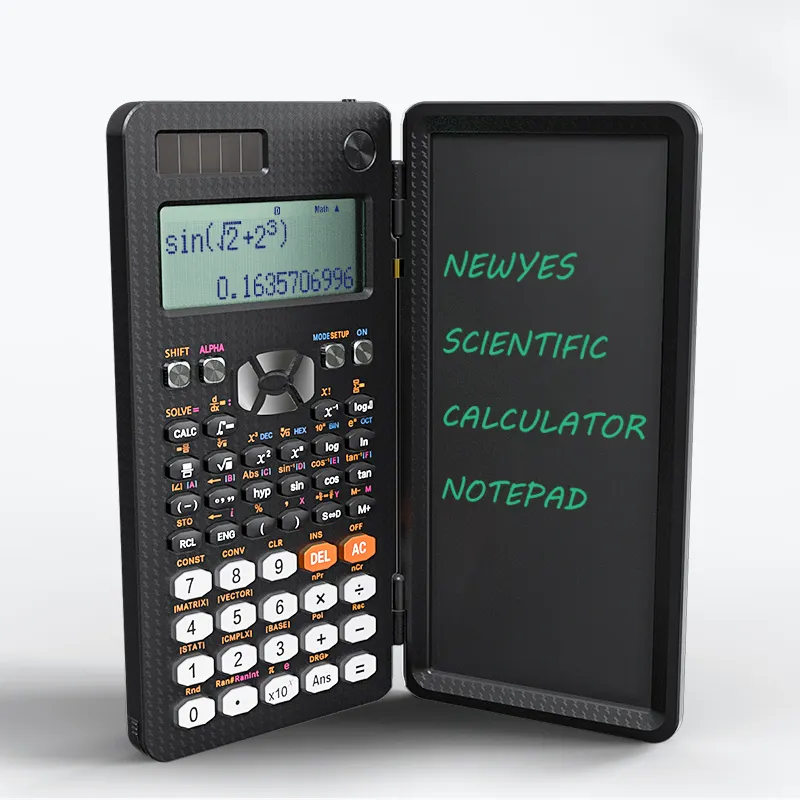 NEWYESポケット16デジタル液晶ディスプレイ数学グラフィングエンジニアリングライティングパッド付き関数電卓