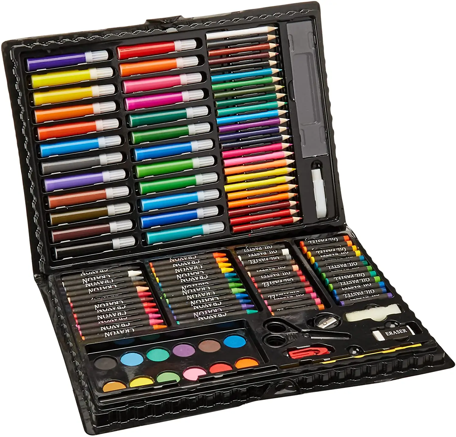 Venta caliente 120 pieza de caja de plástico de dibujo del arte con acuarela, pluma y lápiz de color para los niños