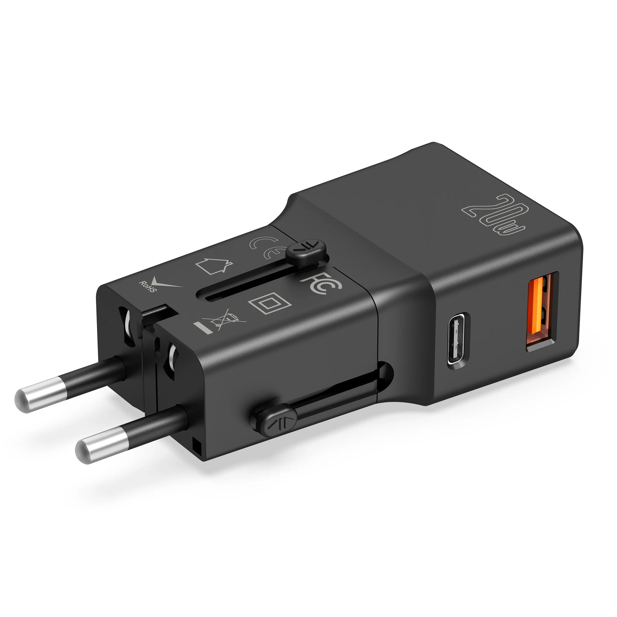 Wontravel US AUS UK EU Plug 20W PD Station de charge rapide Adaptateur secteur universel Multi prise USB Chargeur de voyage