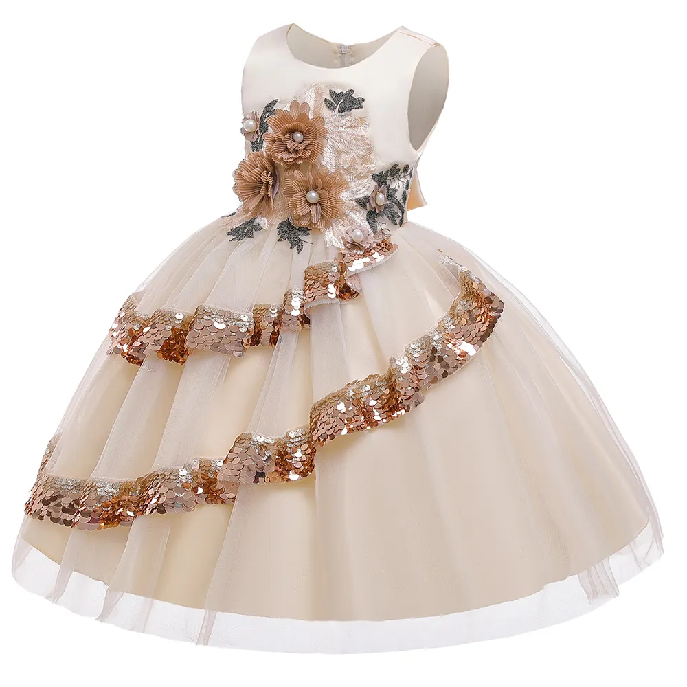 2019 nuova moda estate bambini vestiti vendita calda fiore neonate vestito da partito L5148