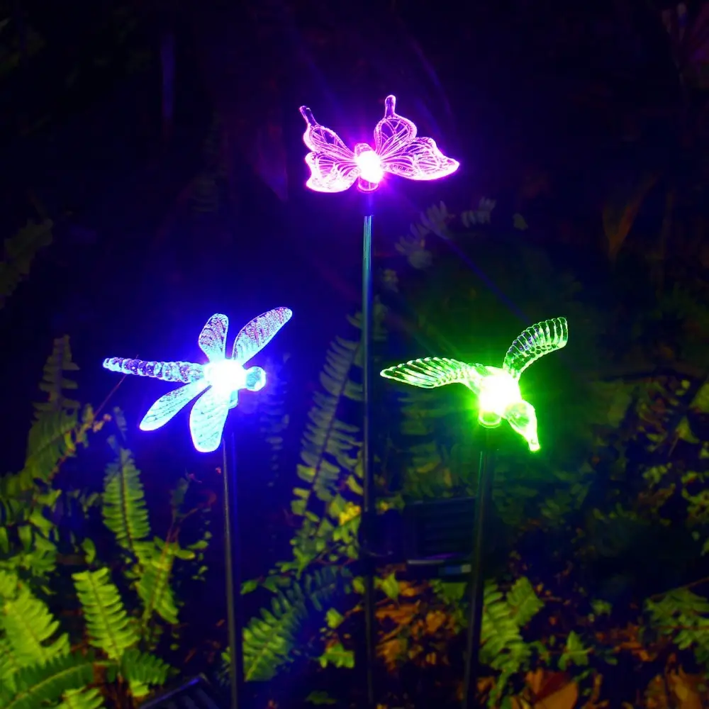 Luzes led com pedras de energia solar, mudança de cor, para áreas externas, com borboleta, hummingbird, pedaço, para jardim, gramado, para área externa