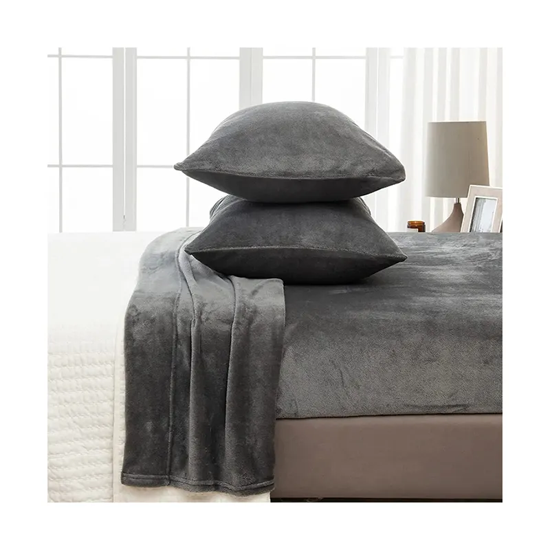 Nuovo arrivo Super Soft flanella Fleece lenzuola calde Set biancheria da letto elegante grigio scuro