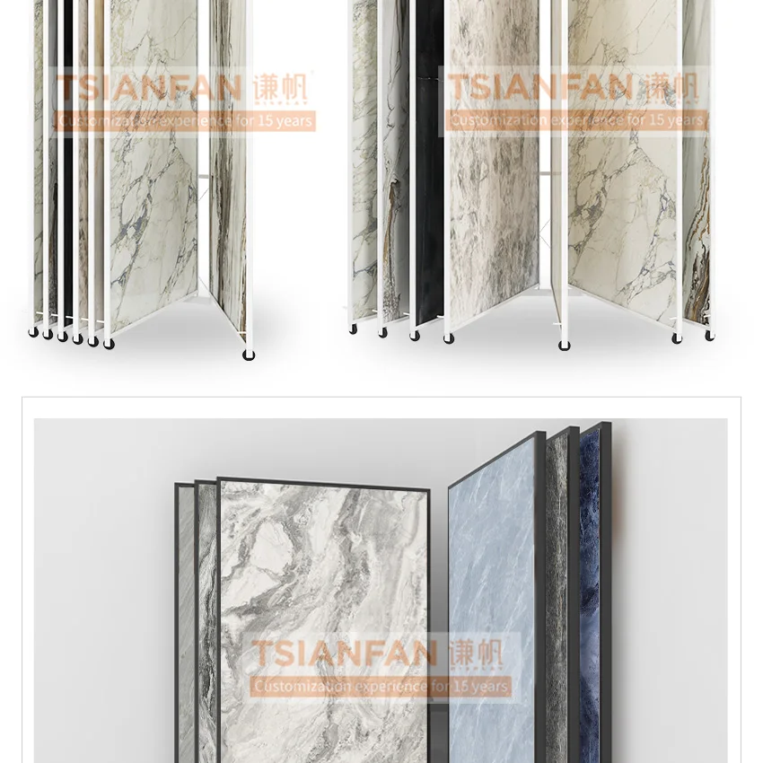 High Quality Stone Sample Showroom Factory Slab With Wheels Page Turning Floor Ceramic Marble Tile Display Rack