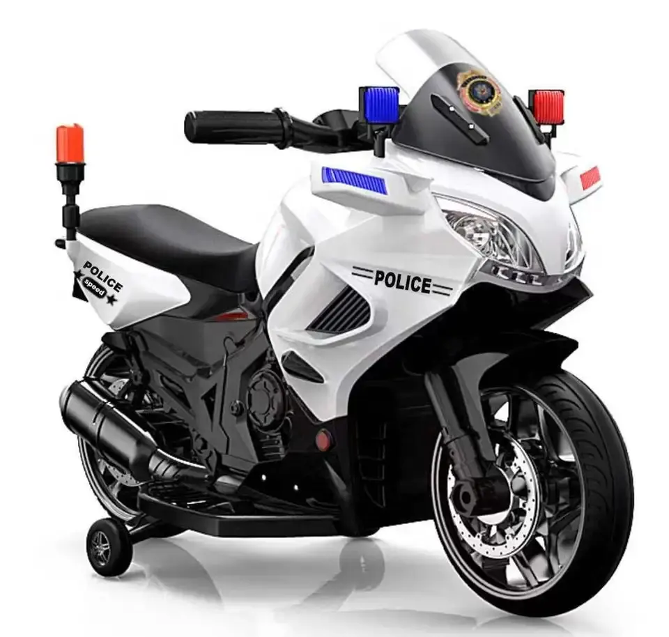 2022 yeni polis motosiklet beyaz yeşil 6V iki tekerlek pil işletilen çocuklar araba oyuncak ile alarm ışığı