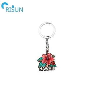 Üretim Metal çiçek çiçek anahtarlık özel kırmızı Glitter hawai amber çiçeği çiçek anahtarlık özel Logo Hibiscus anahtarlık - Product Image 2