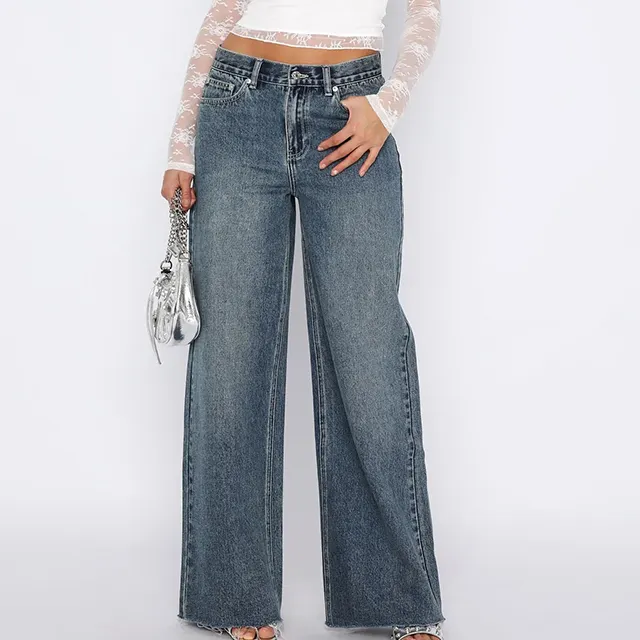 NVFelix Custom Baggy Denim Jean Mujer Pierna ancha Cintura alta Casual Streetwear Straight Pantalones femeninos de longitud completa