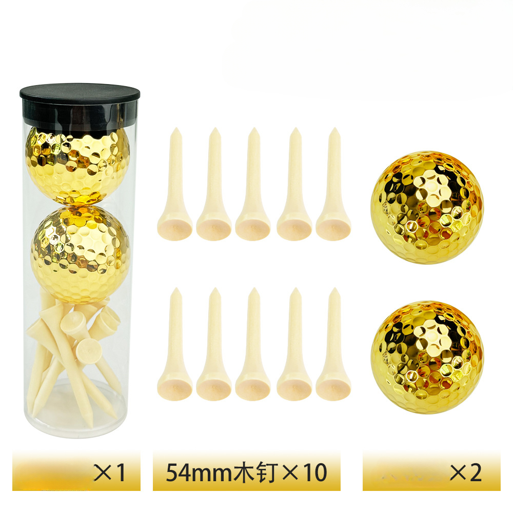 2 bolas doradas + 10 clavos de madera de 54 mm