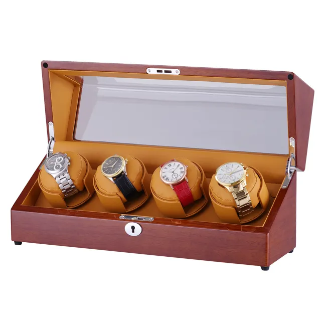 Luxueux automatique en bois montre remontoir boîte 4 fentes accessoires affichage mécanique rotatif montre Uhrenbeweger pour hommes montre