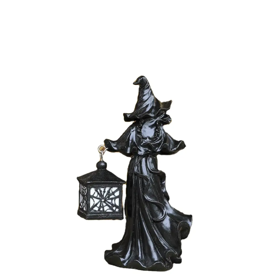Halloween-Hexenstatue Haltende Laternen Ornament Hexe auf der Suche nach Licht Hölle Bote Harz-Skulptur Party-Dekoration