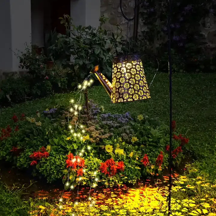 Güneş şelale su ısıtıcısı bahçe ışıkları sıcak beyaz açık su geçirmez dekor ile sulama kovası ışık
