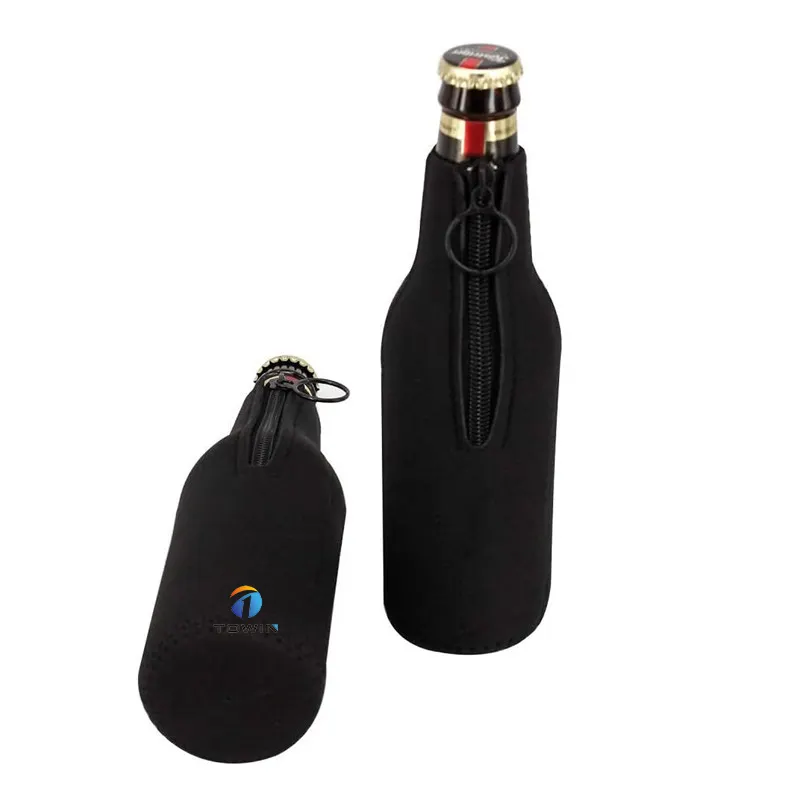 Individuell bedruckter wiederverwendbarer isolierter Neoprenstoff Bierflasche Hülse Kühlschutz mit Reißverschluss