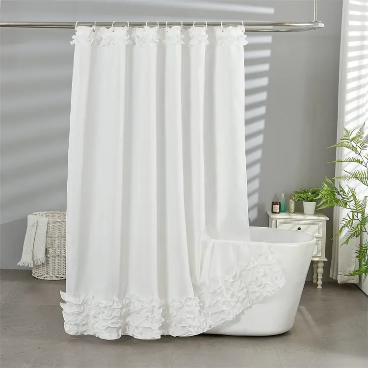 Tenda da doccia in tessuto impermeabile di lusso stile europeo con volant in tessuto impermeabile fatto a mano tende da doccia lavabili in lavatrice
