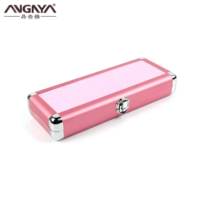 ANGNYA MOQ Basso Puro Rosa Rosa di Alluminio Puro Materiale PVC Duro Nail Caso Brush Make up pennello box