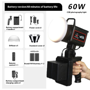 Faretto palmare 60W con 2 pezzi 4400mAh-7800lm illuminazione a uscita continua per Vlog foto Studio Film Live Streaming - Product Image 3