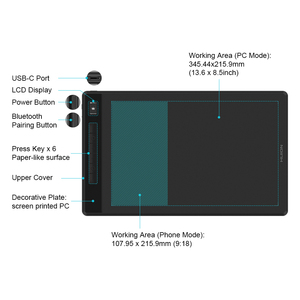 HUION G930L大尺寸设计图形数字绘图板支持无线连接13.6 * 8.5英寸笔板绘图 - Product Image 2