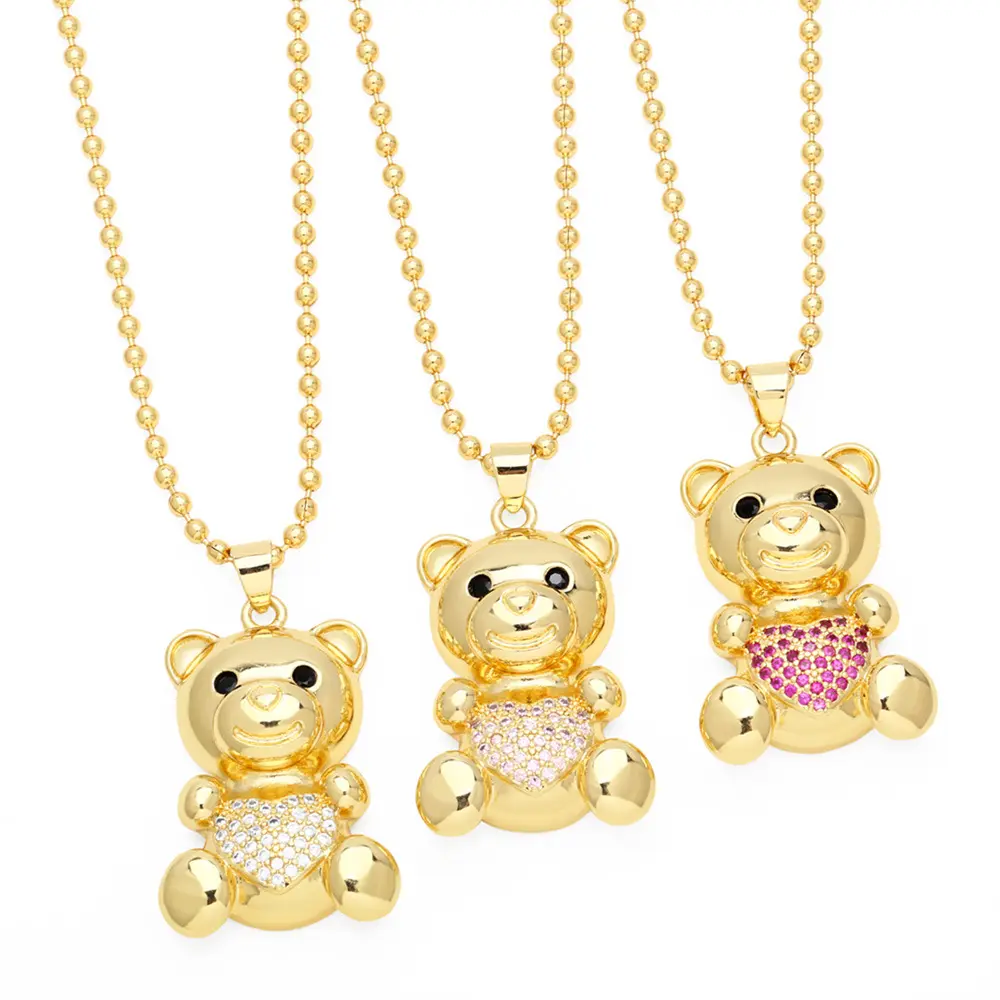 Berlian baru liontin beruang cinta untuk wanita lucu beruang Teddy es krim kombinasi kalung hewan beruang jimat liontin rantai kalung