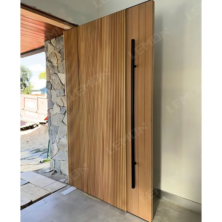 Puerta delantera exterior moderna Entrada El mejor diseño de puerta de madera Puerta exterior pivotante de metal