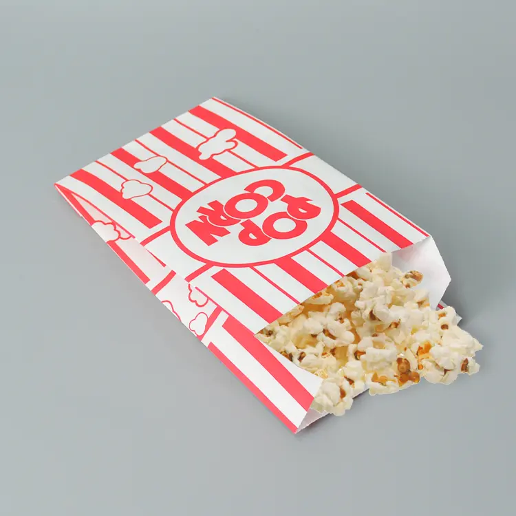 Embalagem de papel biodegradável impressa personalizada, empacotamento rápido do alimento colorido, sacos de papel de popcorn branco