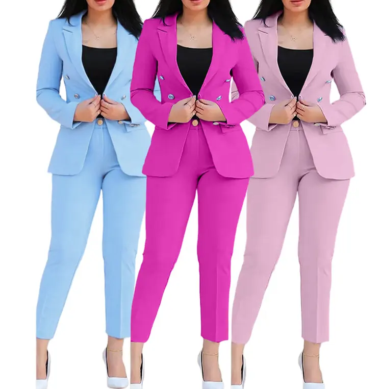 Fabricantes Trajes de negocios para mujer Moda Pantalones delgados y conjunto de chaqueta Trajes de mujer Ropa de oficina Traje formal