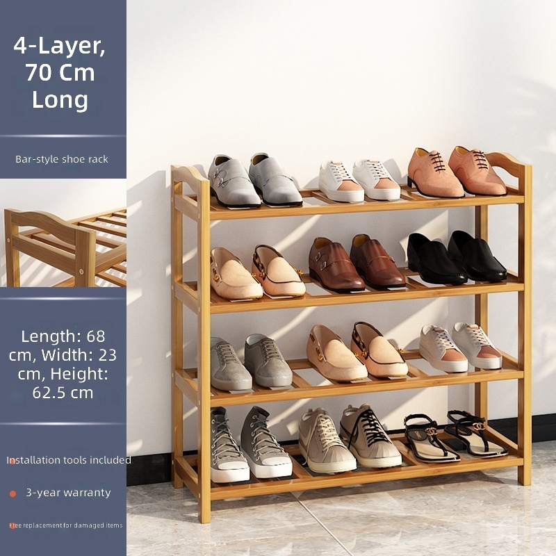 Zapatero de cuatro niveles marrón, de 70 cm de ancho.
