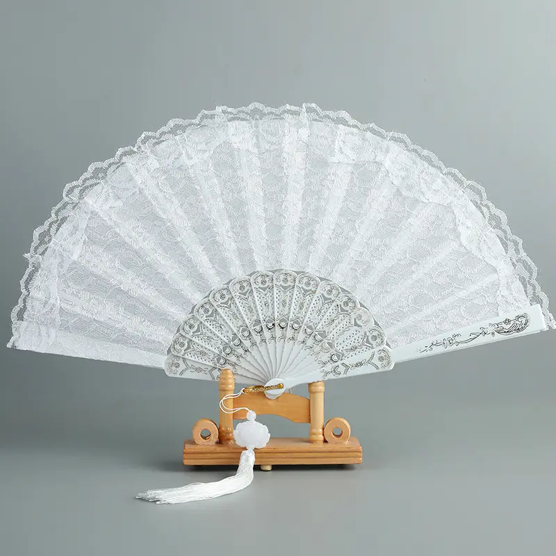 Ventilador de renda dobrável, luxuoso, branco, de plástico, para noiva, para festa de casamento, presente