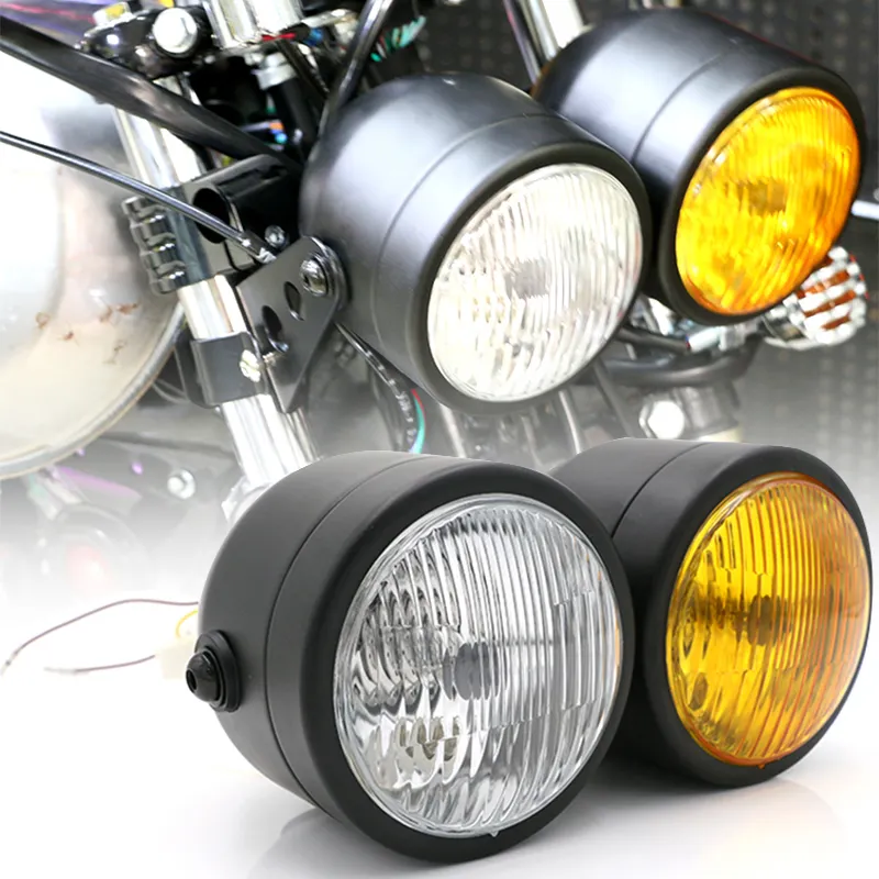 High brightness Universal Motorcycle Lighting 12v yellow and white lens motorcycle twin headlight