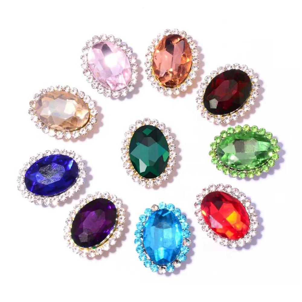 Diamantes de imitación ovalados, cristales brillantes, Base de cobre, para coser en ropa