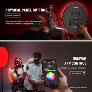 Neewer 18 "RGB แผงไฟ LED รอบแผงวิดีโอ65W 2500K-8500K สำหรับสตูดิโอถ่ายภาพกลางแจ้งสำหรับการสตรีมมิ่ง
