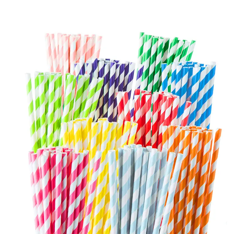 Strisce colorate personalizzate ecologiche per feste usa e getta compostabili arcobaleno carta avvolta cannuccia colorata
