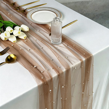 Dark brown gauze with white beads