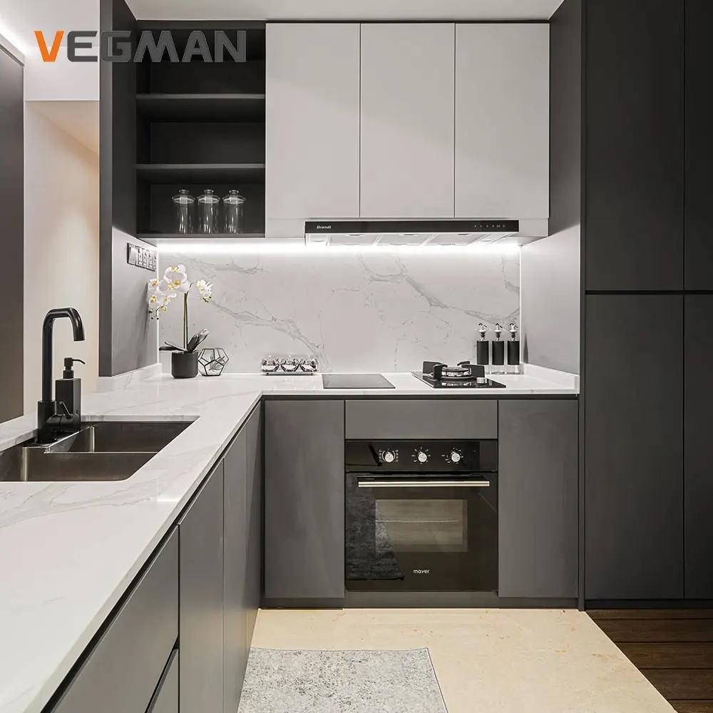 Smart Kitchen in bianco e nero laccato opaco Design moderno mobili modulari armadio armadi da cucina