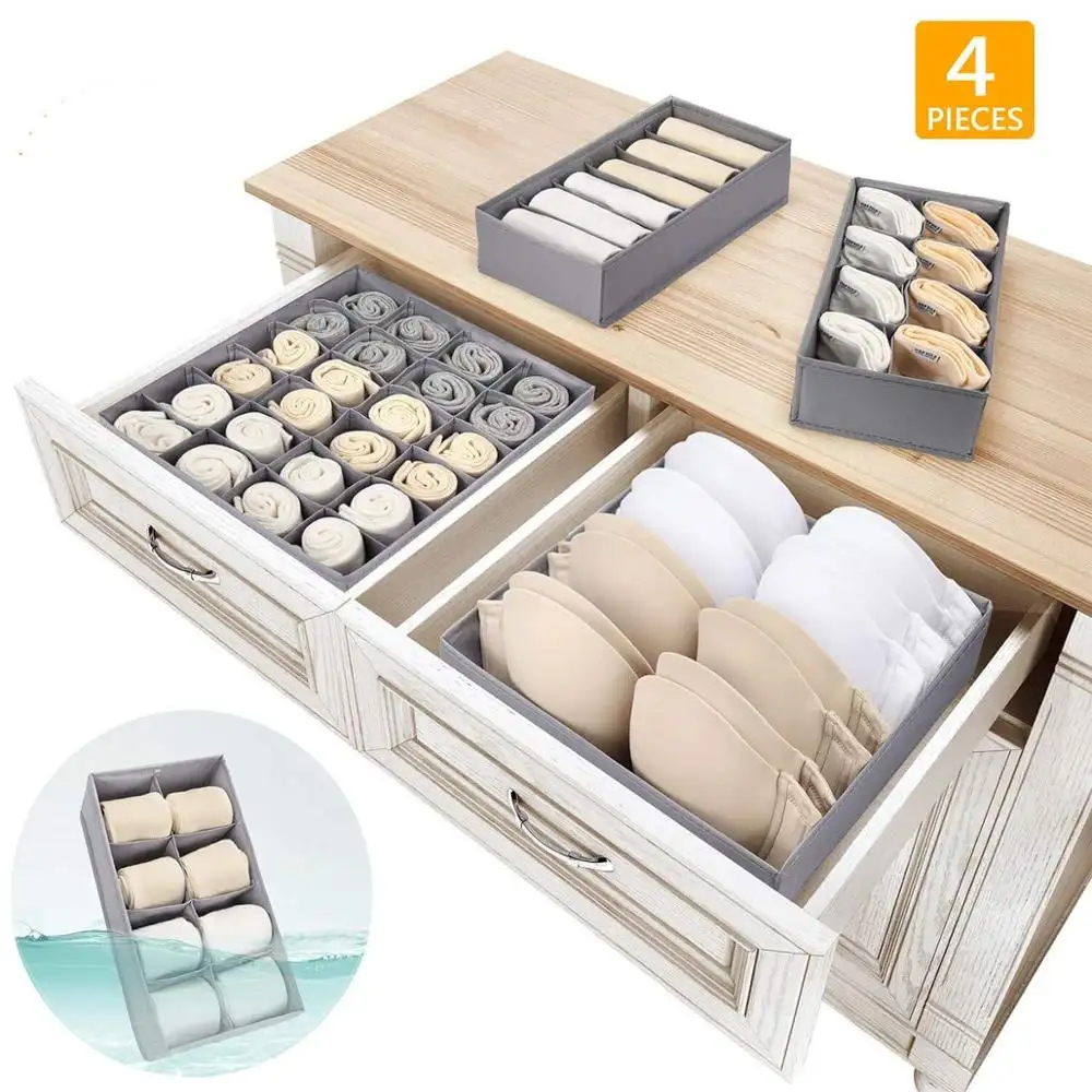 Best Sales 4 Pcs Set fabric Sock Storage Boxes Divider Faoldable drawer organizer for underwear
