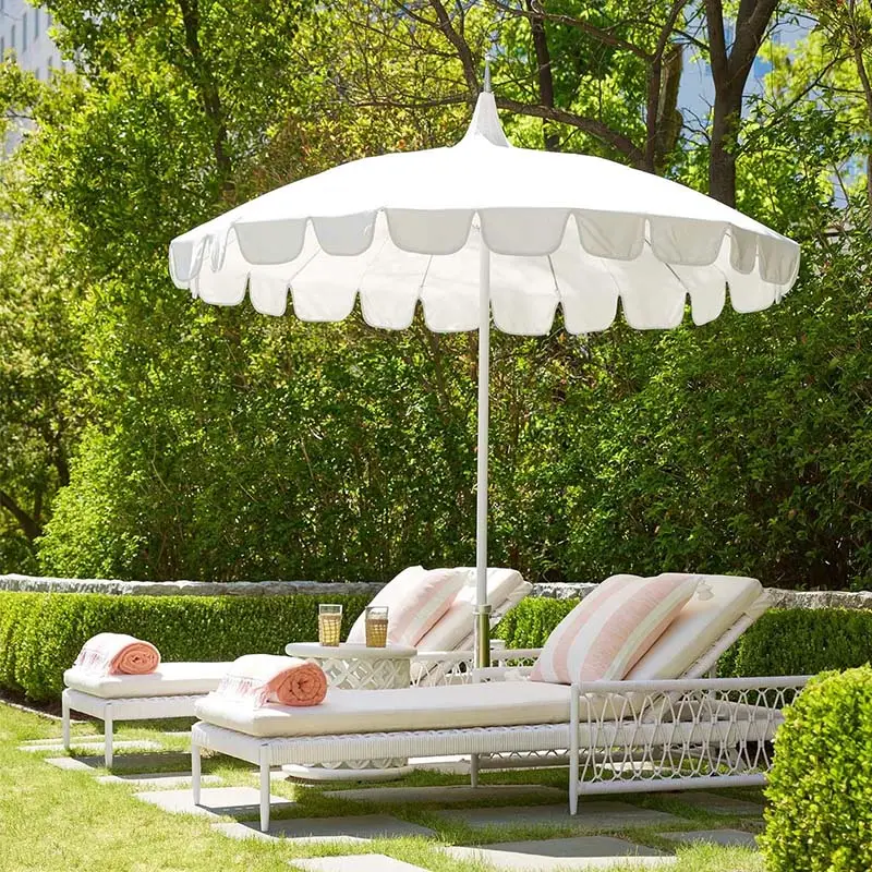 Nouveau design de parasol de jardin et de plage imprimé sur mesure à la mode Pagode à franges festonnées vintage Parasols décoratifs pour jardin extérieur