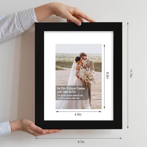 8x10相框套装悬挂风格真玻璃黑色木框8x10照片垫5x7垫4x6家用展示桌面墙 - Product Image 2
