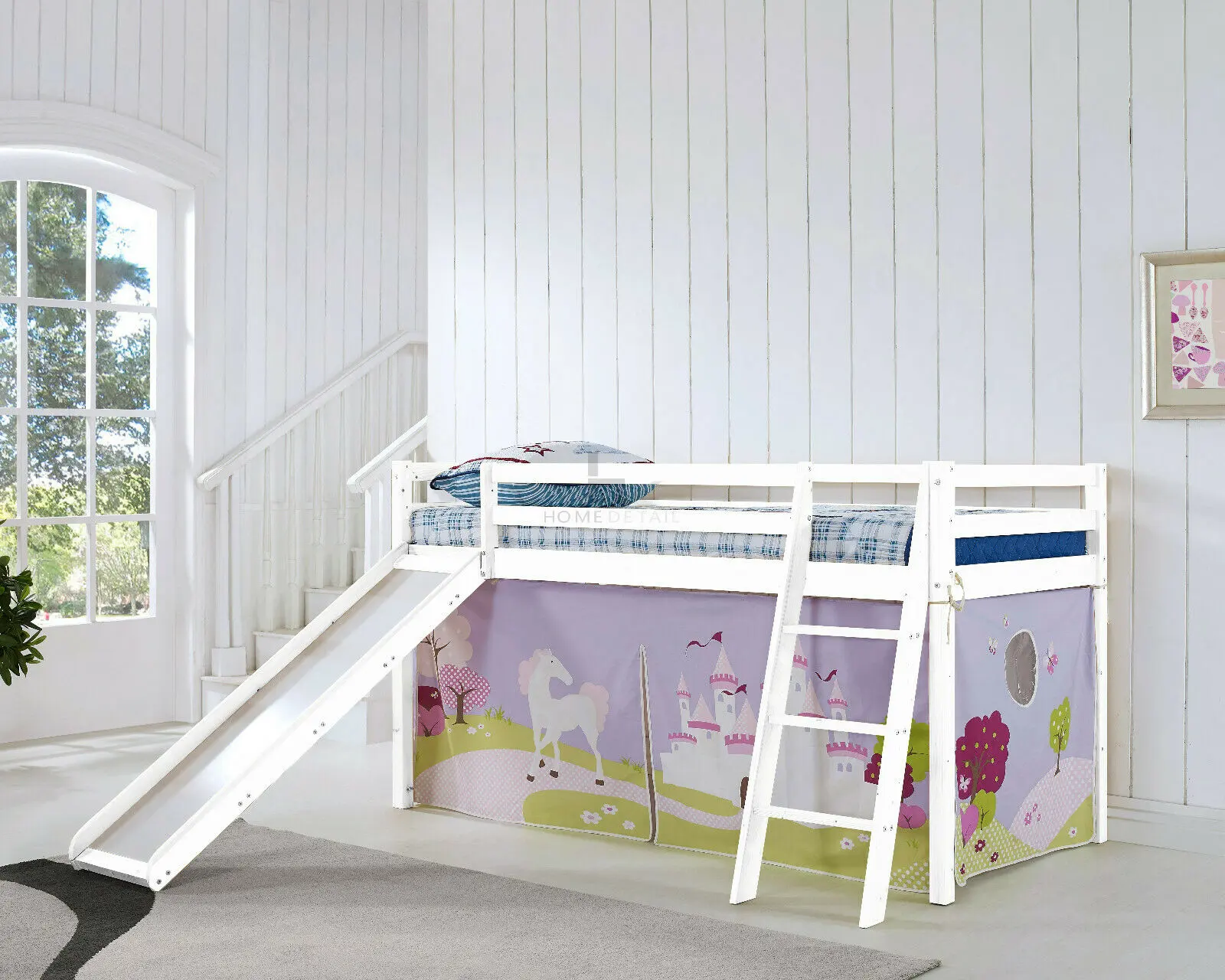 Meuble de chambre à coucher, lit superposé en bois, avec escaliers et toboggan, pour enfants