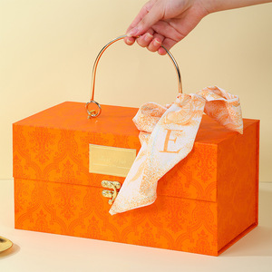 Custom <strong>Food</strong> Packaging Green Orange Cardboard <strong>Box</strong> Luxury Gift <strong>Box</strong> with Handle Moon Cake <strong>Box</strong> Packaging - Product Image 3