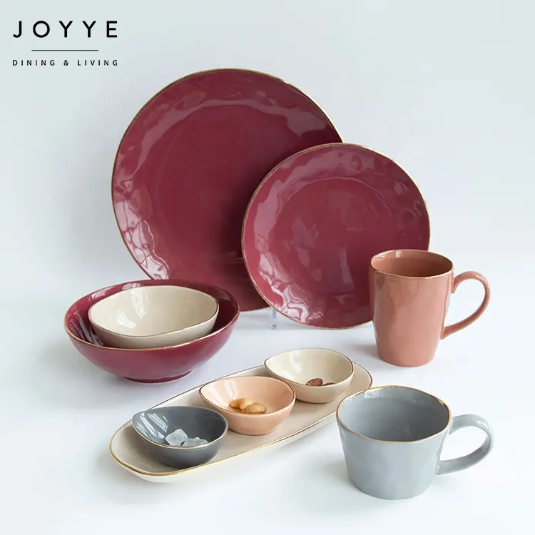 Joyye venda quente de placas personalizadas ocidental, conjuntos de louças coloridas da china
