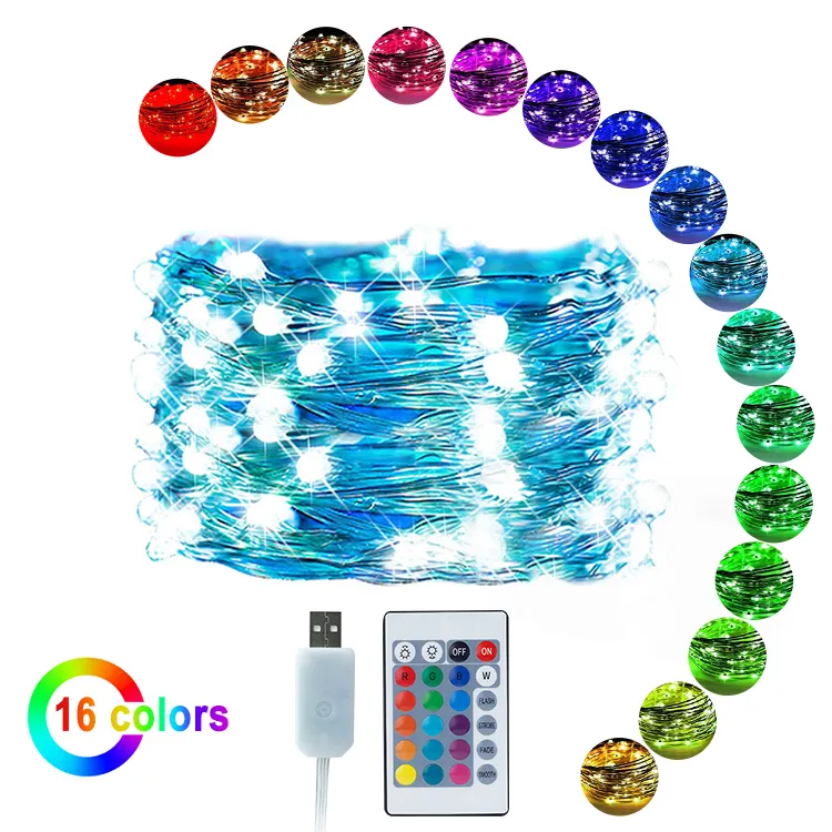 USB Hoạt Động Đèn Led Cổ Tích Chuỗi 4 Dòng 16 Màu Sắc Thay Đổi Lights Với Điều Khiển Từ Xa Cho Trang Trí Trong Nhà