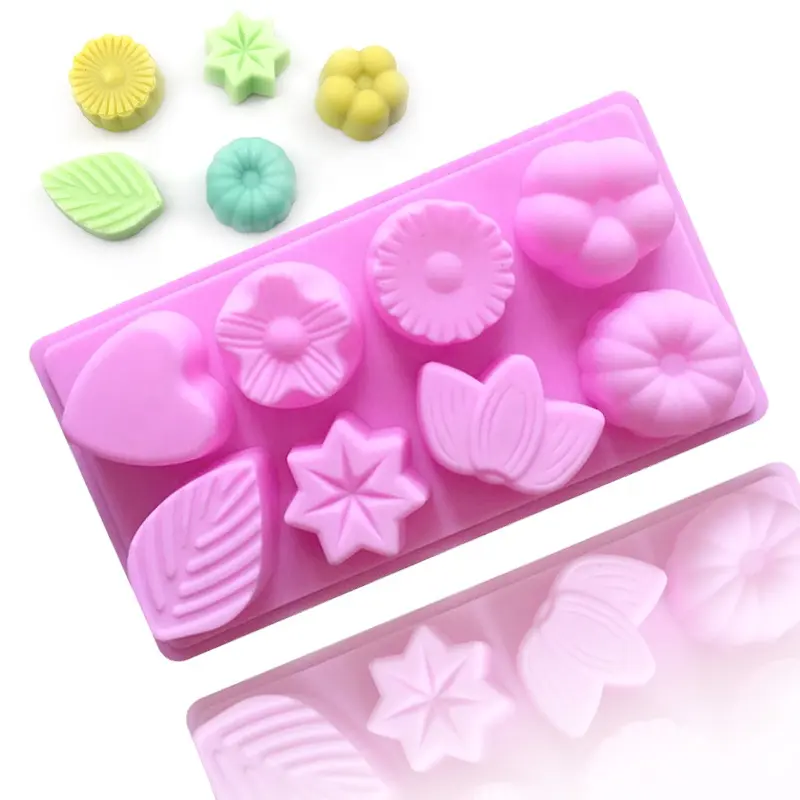 068 8 cavità fiori e piante stampo in silicone torta cottura stampo fai da te casa fai da te stampo per candele sapone ad alta temperatura e facile da pulire